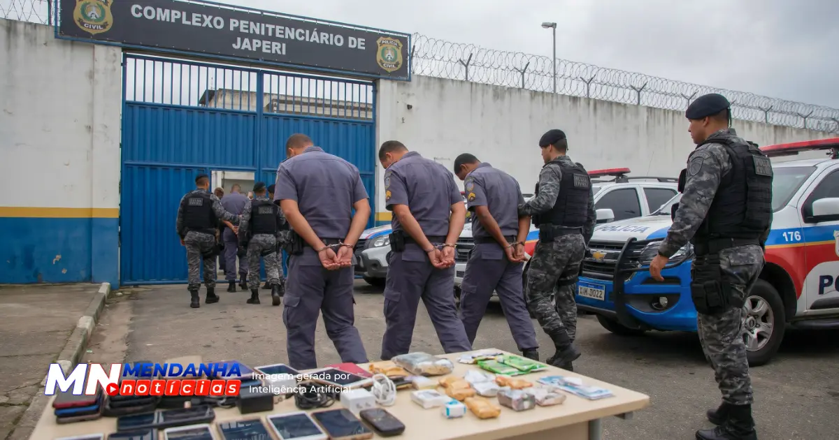 Três policiais penais são presos suspeitos de facilitar a entrada de materiais proibidos em presídio de Japeri.