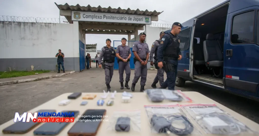 Três policiais penais são presos suspeitos de facilitar a entrada de materiais proibidos em presídio de Japeri. 1 Três policiais penais são presos suspeitos de facilitar a entrada de materiais proibidos em presídio de Japeri.