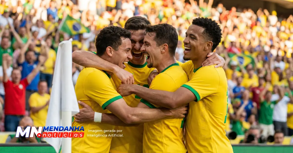 Jogadores da Seleção Brasileira comemorando gol contra o Japão nas oitavas